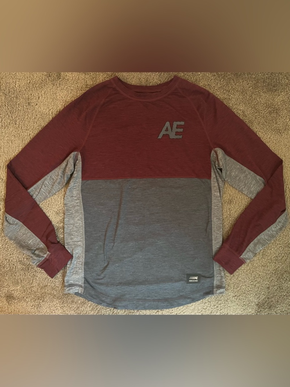 American Eagle Outfitters Maroon & Gray Colorblock Long-Sleeve Tee